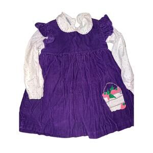 Vintage Samara purple corduroy strawberry dress polka ruffled shirt Size 4t